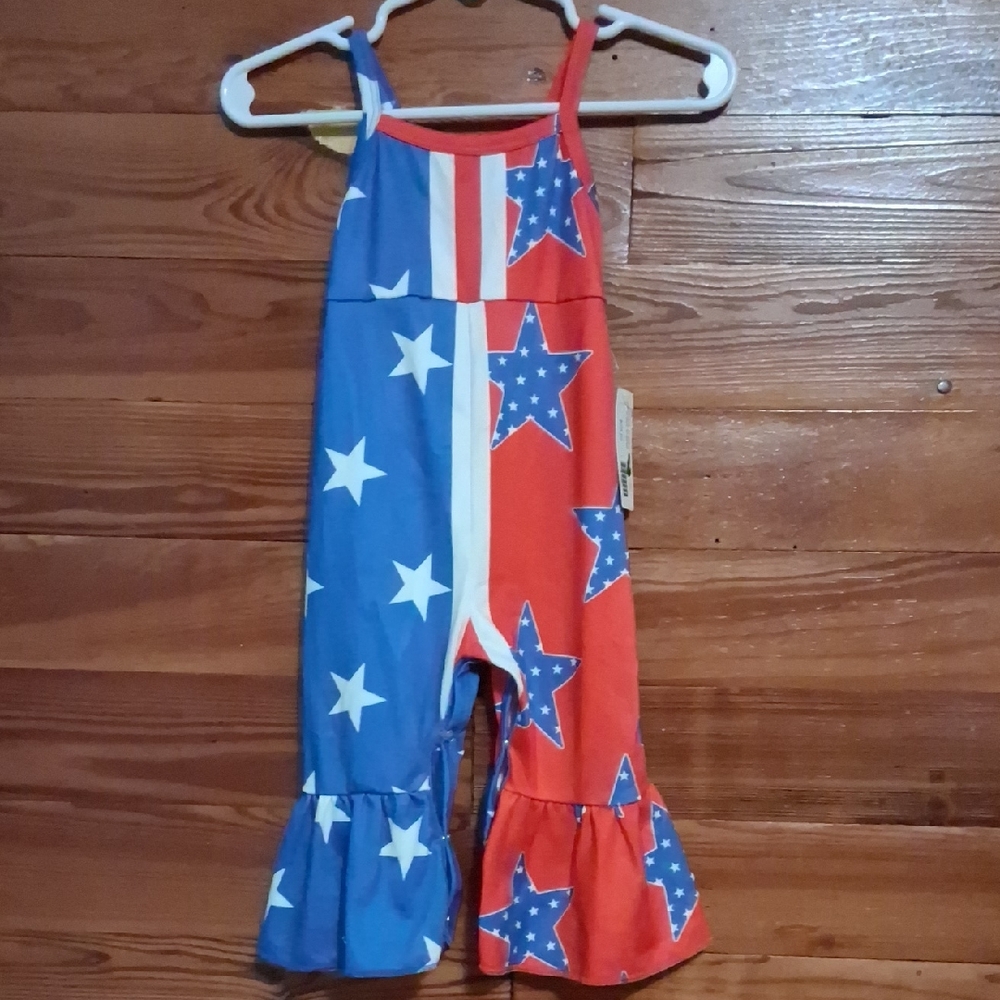 🎇Boutique Patriotic Star Print Baby Girl Romper